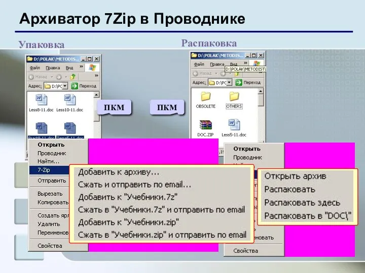 Архиватор 7Zip в Проводнике Упаковка Распаковка ПКМ ПКМ