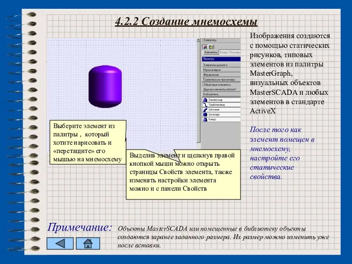 4.2.2 Создание мнемосхемы Изображения создаются с помощью статических рисунков, типовых