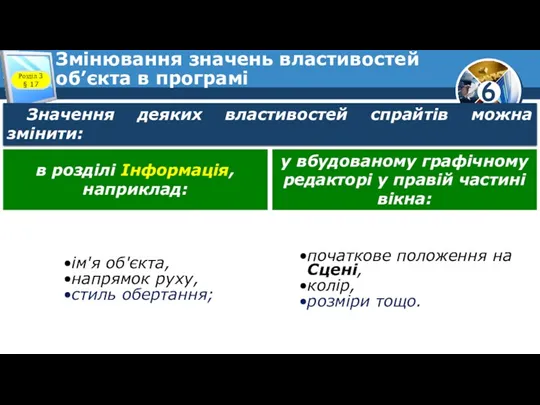 Змінювання значень властивостей об’єкта в програмі Розділ 3 § 17