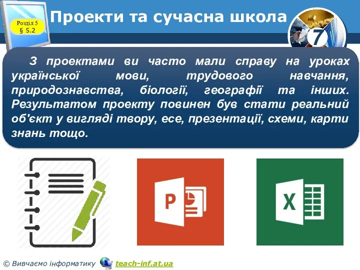 Проекти та сучасна школа Розділ 5 § 5.2 З проектами