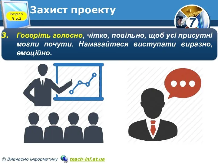 Розділ 5 § 5.2 Захист проекту Говоріть голосно, чітко, повільно,