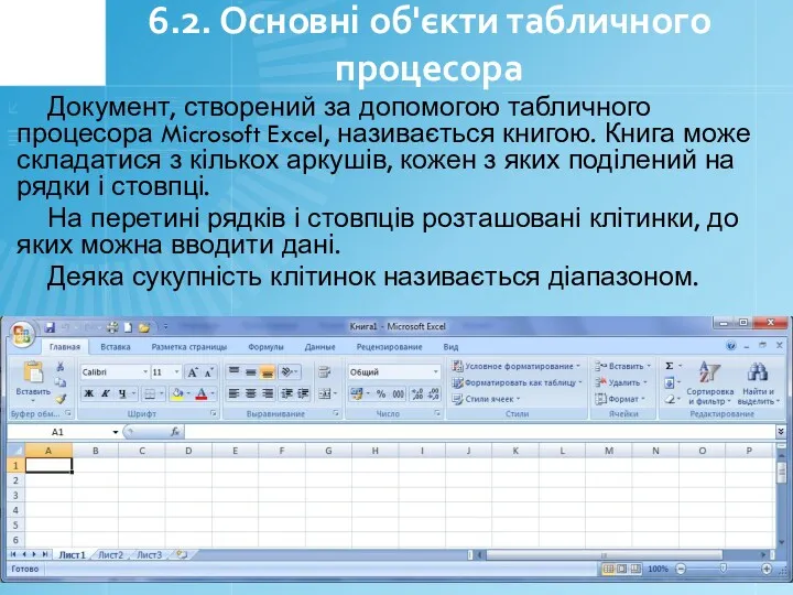 6.2. Основні об'єкти табличного процесора Документ, створений за допомогою табличного