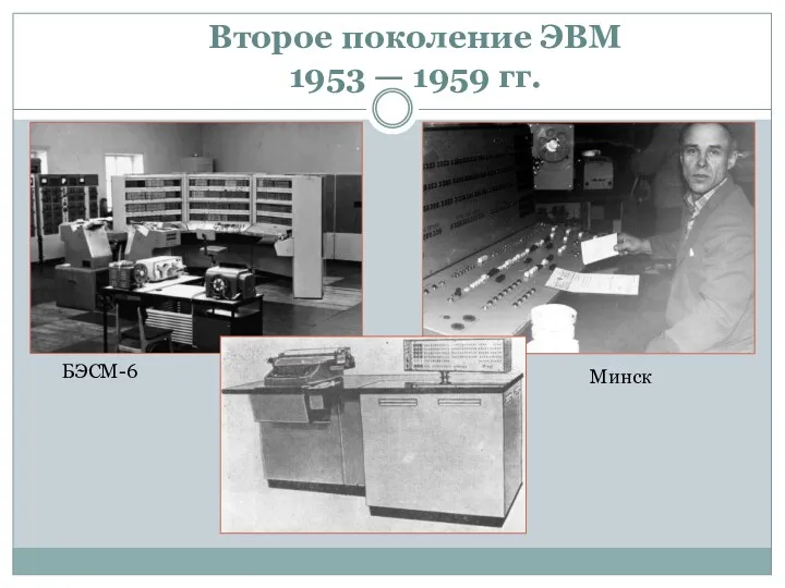 БЭСМ-6 Минск Второе поколение ЭВМ 1953 — 1959 гг.