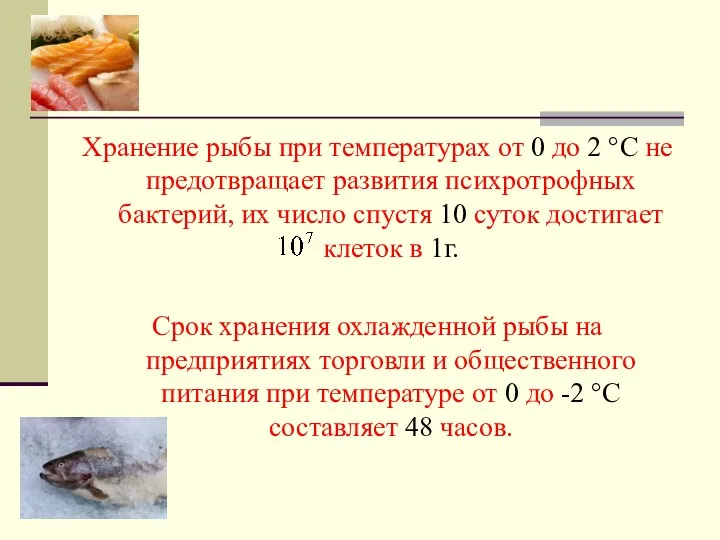 Хранение рыбы при температурах от 0 до 2 °С не предотвращает развития психротрофных