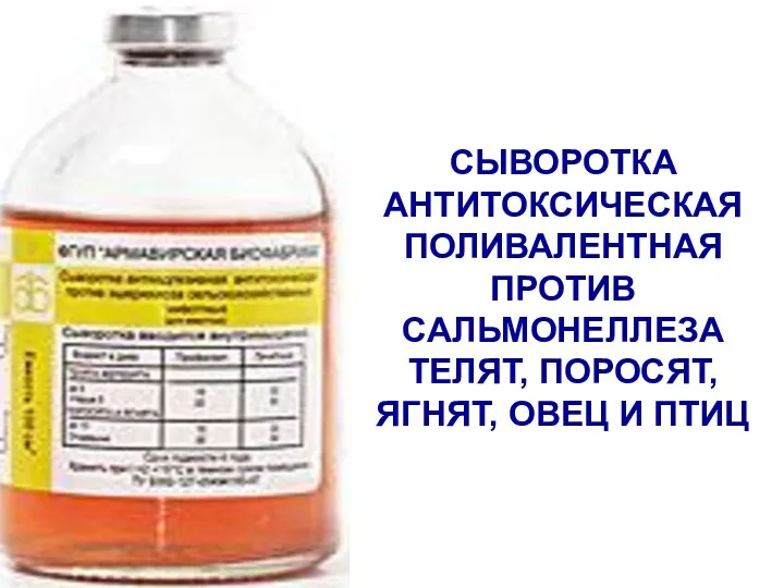 СЫВОРОТКА АНТИТОКСИЧЕСКАЯ ПОЛИВАЛЕНТНАЯ ПРОТИВ САЛЬМОНЕЛЛЕЗА ТЕЛЯТ, ПОРОСЯТ, ЯГНЯТ, ОВЕЦ И ПТИЦ