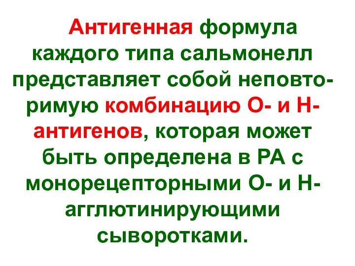 Антигенная формула каждого типа сальмонелл представляет собой неповто-римую комбинацию О-