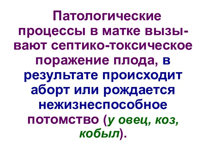 Патологические процессы в матке вызы-вают септико-токсическое поражение плода, в результате