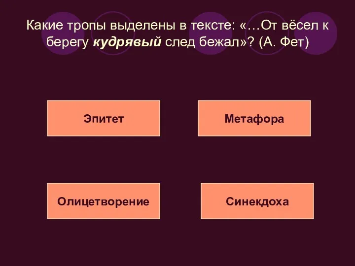 Какие тропы выделены в тексте: «…От вёсел к берегу кудрявый