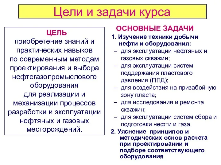 Цели и задачи курса для эксплуатации нефтяных и газовых скважин;