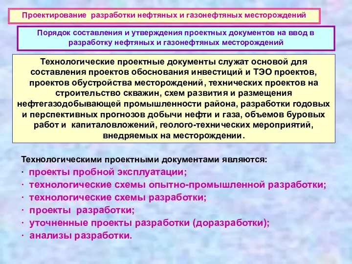 Проектирование разработки нефтяных и газонефтяных месторождений Порядок составления и утверждения