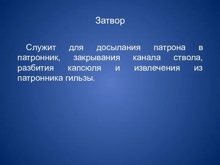 Затвор Служит для досылания патрона в патронник, закрывания канала ствола,