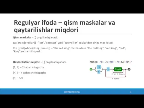 Regulyar ifoda – qism maskalar va qaytarilishlar miqdori Qism maskalar