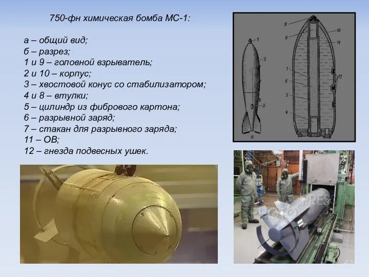 750-фн химическая бомба МС-1: а – общий вид; б –