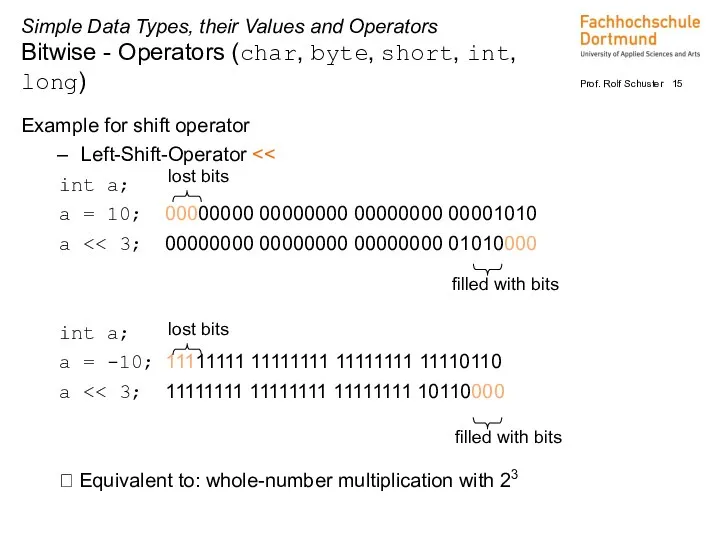 Example for shift operator Left-Shift-Operator int a; a = 10;