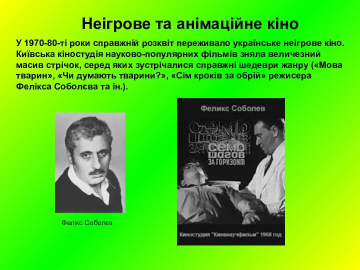 Неігрове та анімаційне кіно У 1970-80-ті роки справжній розквіт переживало