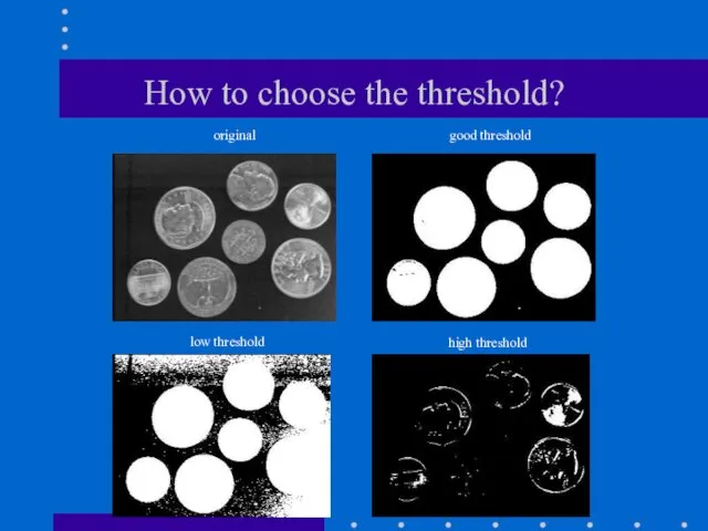 How to choose the threshold? original good threshold low threshold high threshold