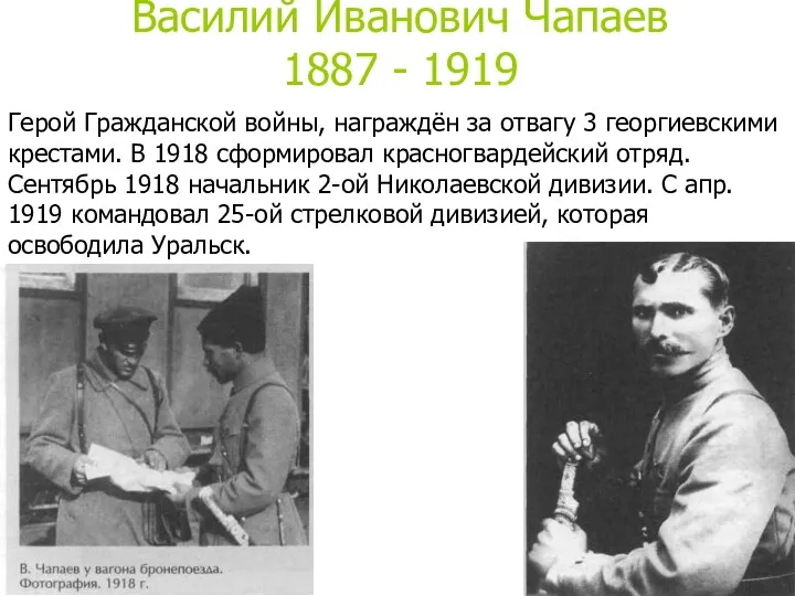 Василий Иванович Чапаев 1887 - 1919 Герой Гражданской войны, награждён