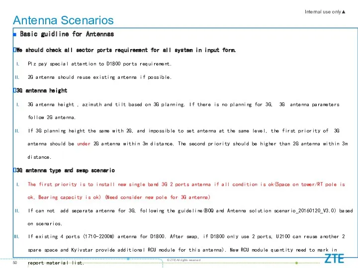 Antenna Scenarios Basic guidline for Antennas We should check all