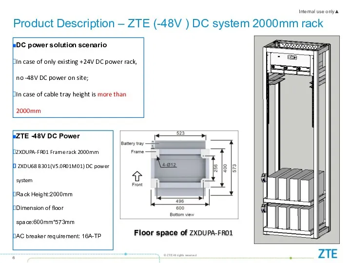 Product Description – ZTE (-48V ) DC system 2000mm rack