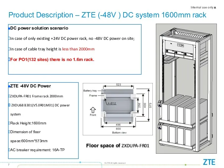 Product Description – ZTE (-48V ) DC system 1600mm rack