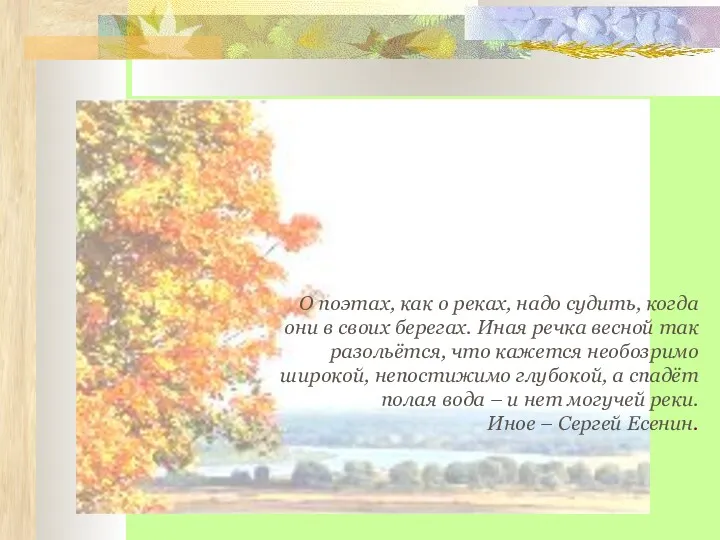 О поэтах, как о реках, надо судить, когда они в своих берегах. Иная