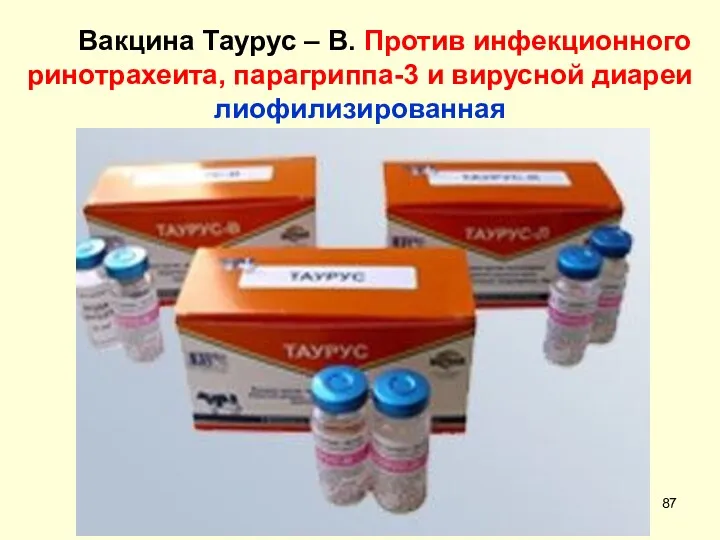 Вакцина Таурус – В. Против инфекционного ринотрахеита, парагриппа-3 и вирусной диареи лиофилизированная
