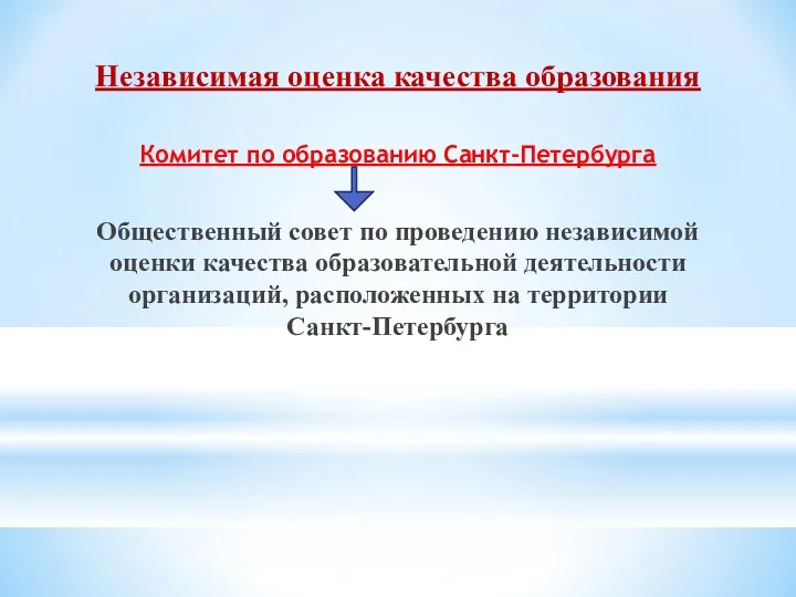 Независимая оценка качества образования Комитет по образованию Санкт-Петербурга Общественный совет