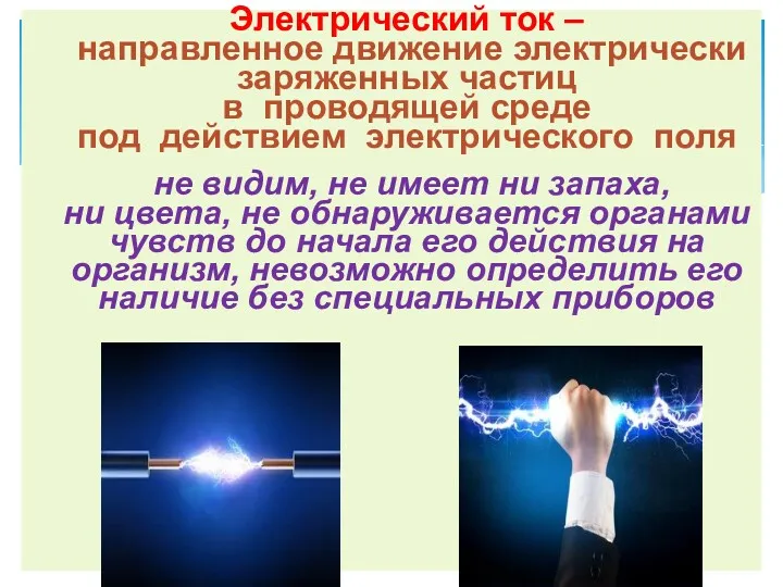Электрический ток – направленное движение электрически заряженных частиц в проводящей