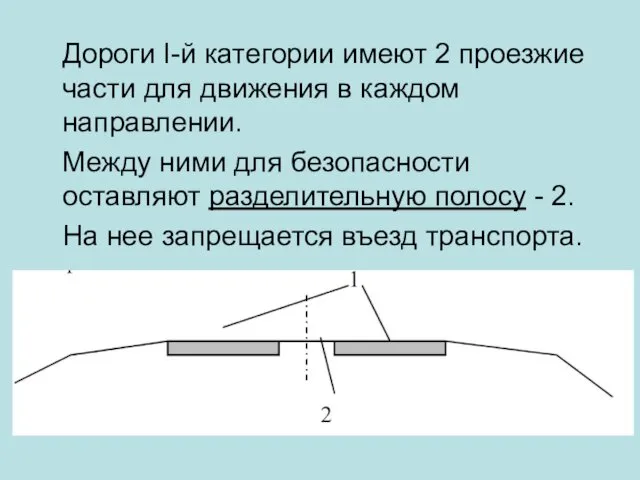 Дороги I-й категории имеют 2 проезжие части для движения в