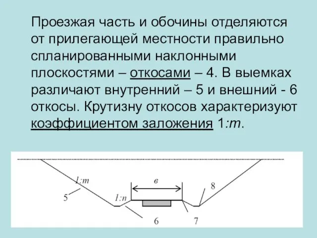 Проезжая часть и обочины отделяются от прилегающей местности правильно спланированными