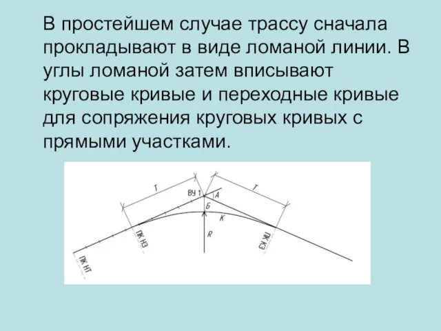 В простейшем случае трассу сначала прокладывают в виде ломаной линии.