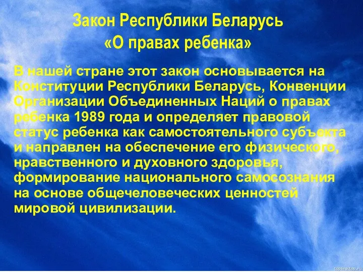 Закон Республики Беларусь «О правах ребенка» В нашей стране этот