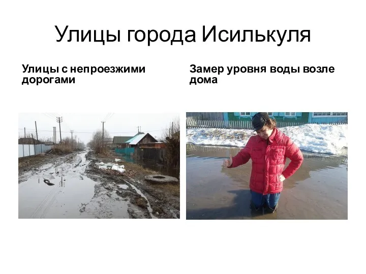 Улицы города Исилькуля Улицы с непроезжими дорогами Замер уровня воды возле дома