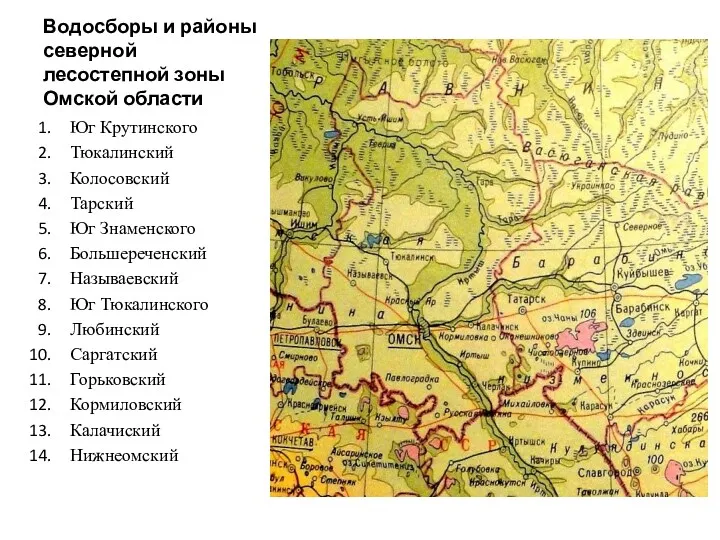 Водосборы и районы северной лесостепной зоны Омской области Юг Крутинского