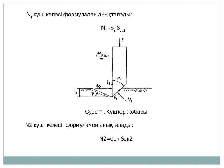 N1 күші келесі формуладан анықталады: N1=σв Sск1 Сурет1. Күштер жобасы