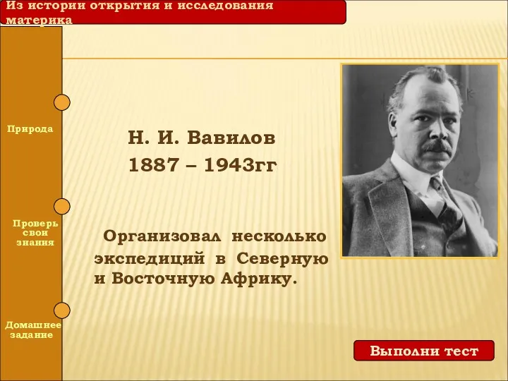 Н. И. Вавилов 1887 – 1943гг Организовал несколько экспедиций в