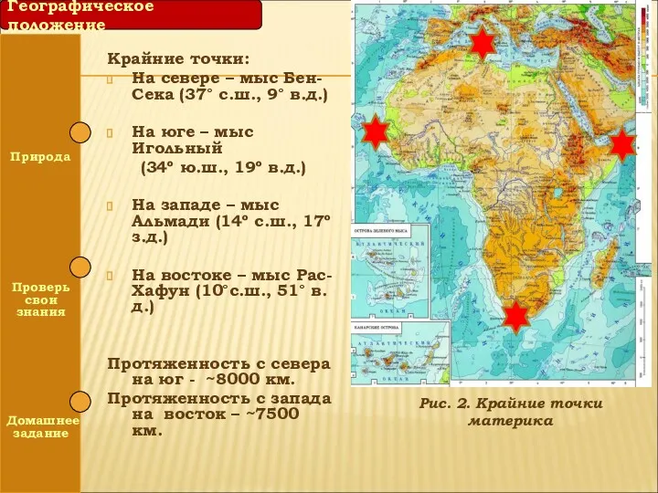 Крайние точки: На севере – мыс Бен-Сека (37° с.ш., 9°