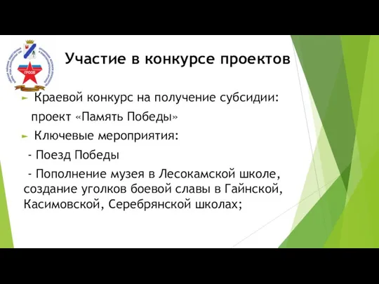 Участие в конкурсе проектов Краевой конкурс на получение субсидии: проект