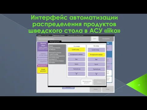 Интерфейс автоматизации распределения продуктов шведского стола в АСУ «iiko»