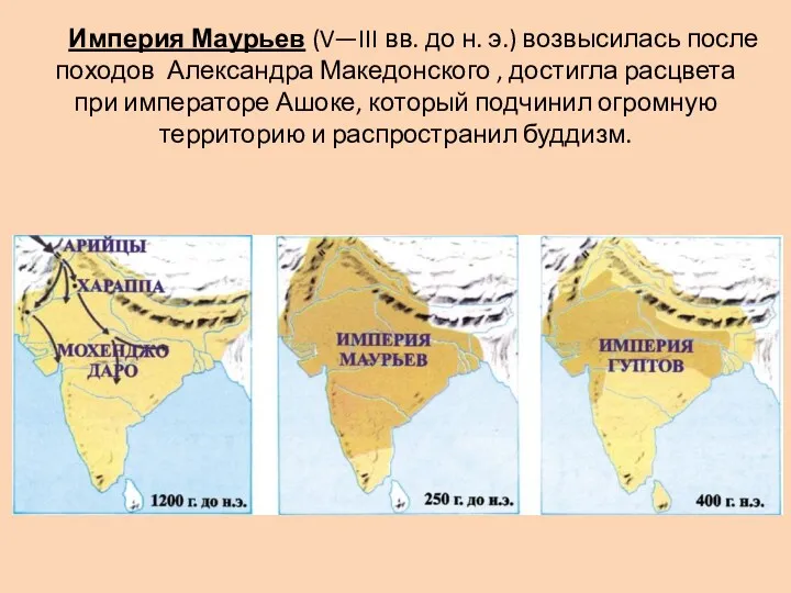 Империя Маурьев (V—III вв. до н. э.) возвысилась после походов