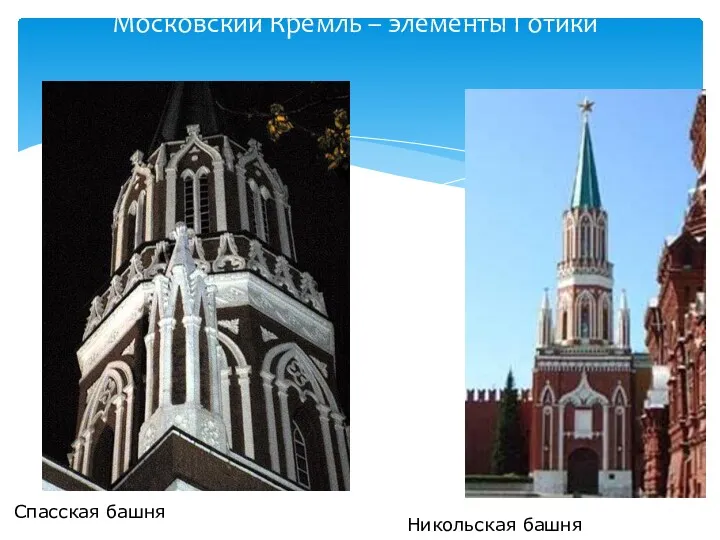 Московский Кремль – элементы Готики Спасская башня Никольская башня