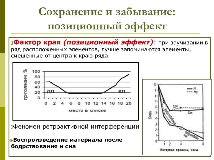 Сохранение и забывание: позиционный эффект Фактор края (позиционный эффект): при