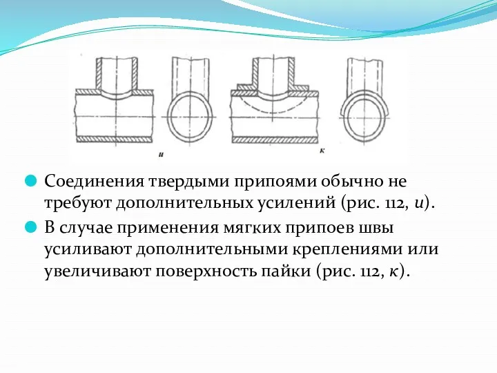 Соединения твердыми припоями обычно не требуют дополнительных усилений (рис. 112,