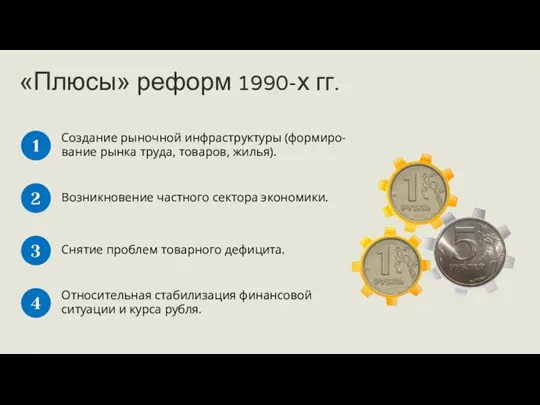 «Плюсы» реформ 1990-х гг. Создание рыночной инфраструктуры (формиро-вание рынка труда,