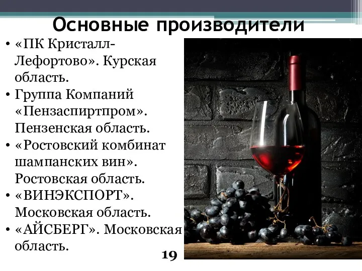 Основные производители 19 «ПК Кристалл-Лефортово». Курская область. Группа Компаний «Пензаспиртпром».