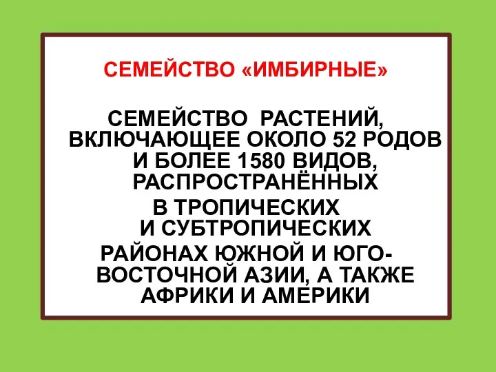 СЕМЕЙСТВО «ИМБИРНЫЕ» СЕМЕЙСТВО РАСТЕНИЙ, ВКЛЮЧАЮЩЕЕ ОКОЛО 52 РОДОВ И БОЛЕЕ