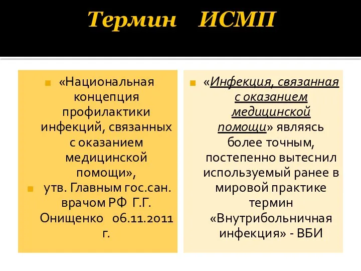 Термин ИСМП «Национальная концепция профилактики инфекций, связанных с оказанием медицинской