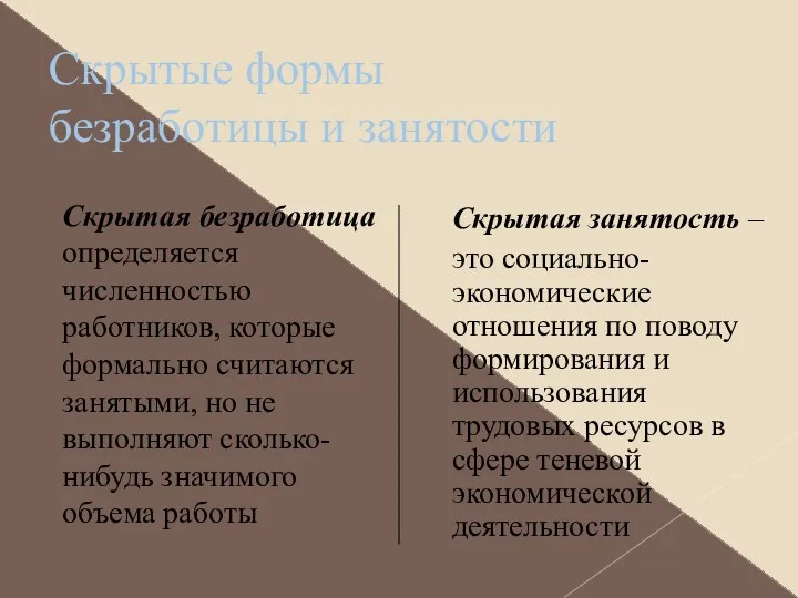 Скрытая безработица определяется численностью работников, которые формально считаются занятыми, но