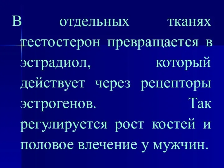 В отдельных тканях тестостерон превращается в эстрадиол, который действует через