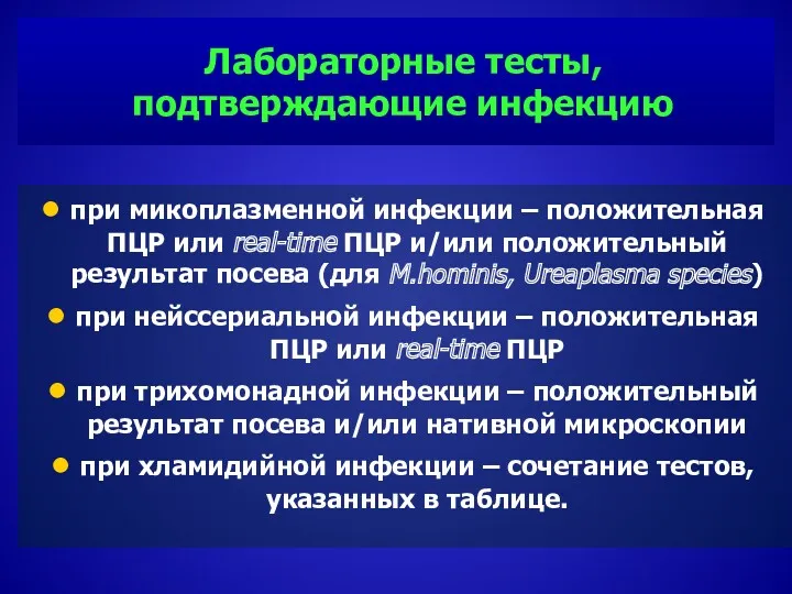 Лабораторные тесты, подтверждающие инфекцию при микоплазменной инфекции – положительная ПЦР